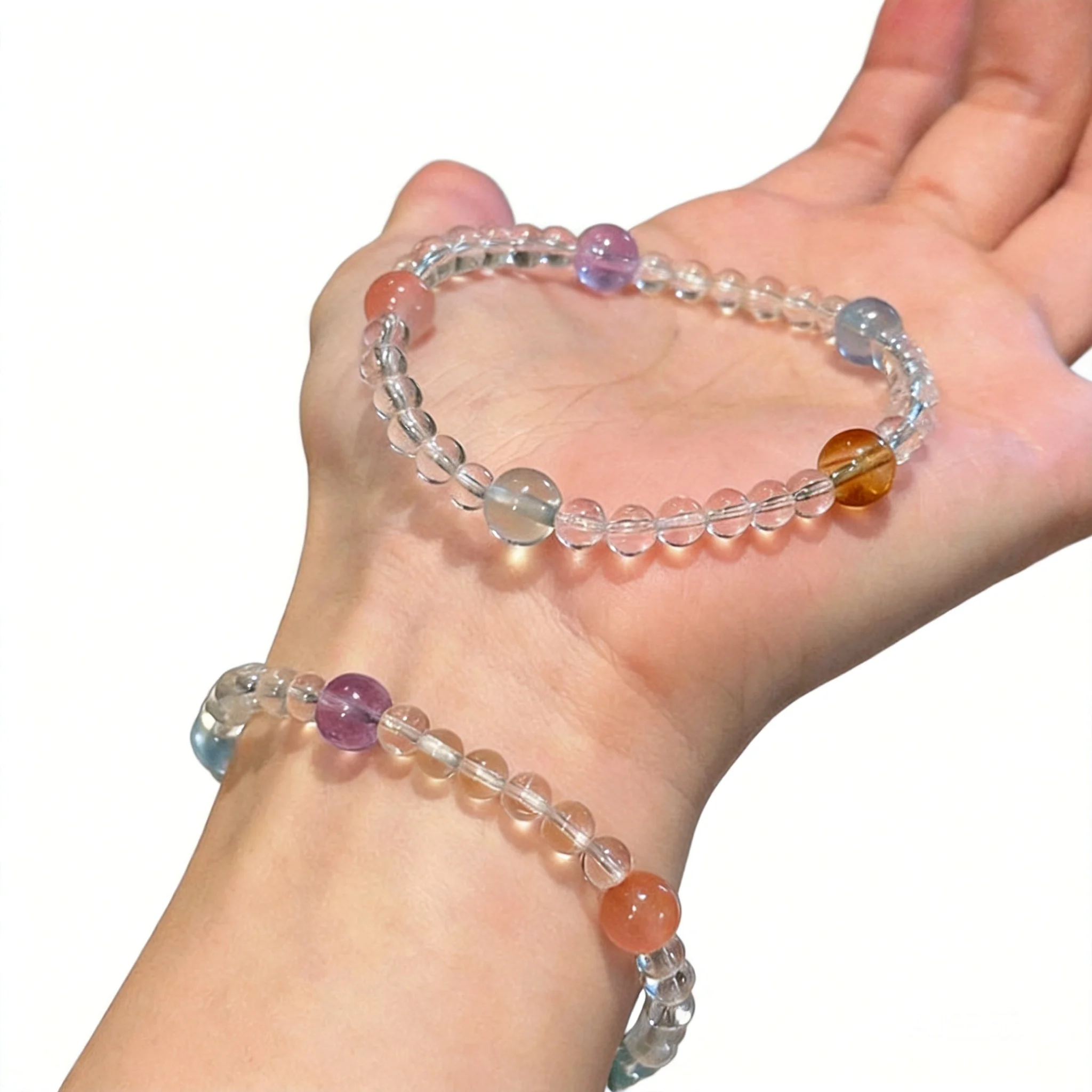 Chinese Style Lucky Colorful Crystal Glass Beaded Bracelet For Women Summer Dopamine Blessing Fortune Good Luck Elegant Wristban