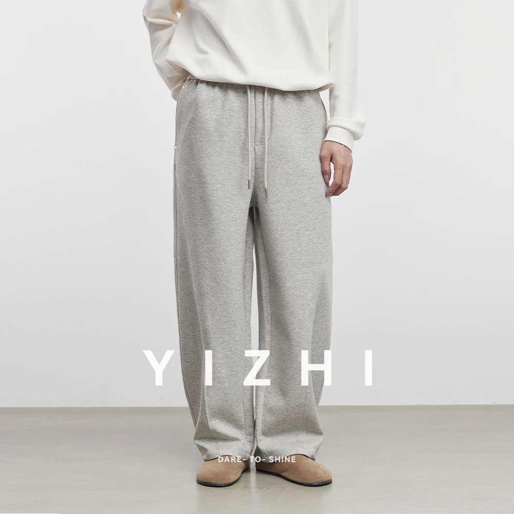 2025 New American Style Sports Pants Men's Autumn Winter High Waist Straight Wide Leg Pants Cotton Casual Gray Sweatpants