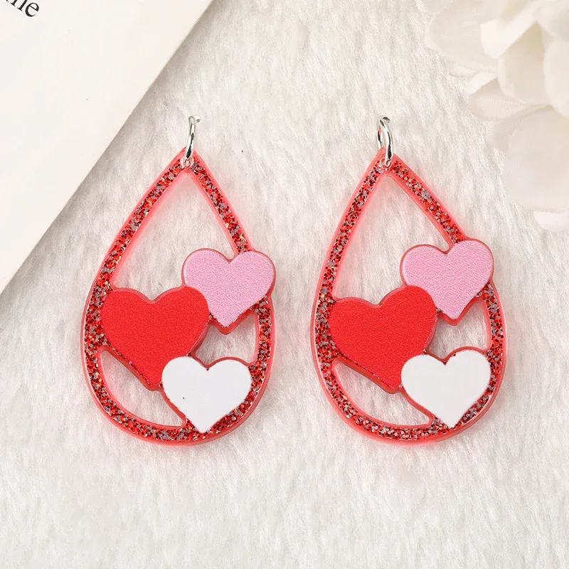 6Pcs Valentine Charms Acrylic Heart  For Necklace Keychain Diy Making Accessories