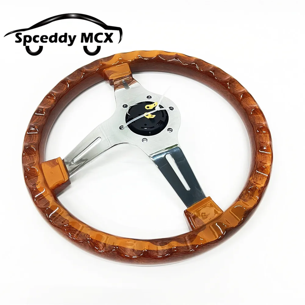 14inch 350mm Wood Look Steering Wheel For Car Motorsports Classic ABS Wooden Deep Dish Steering Wheel With Rivets