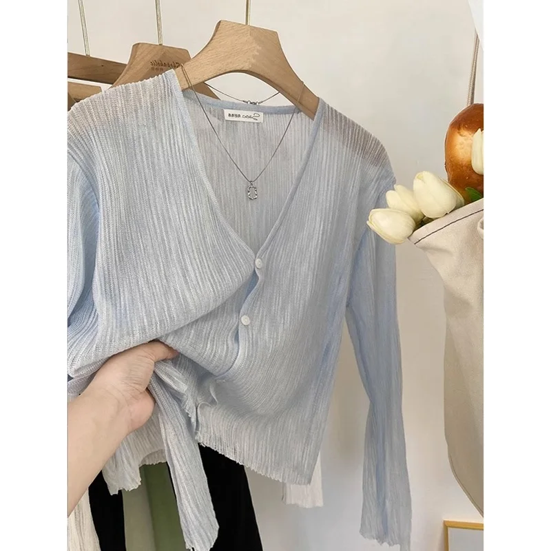

Ice Silk Shoulder Shawl Thin Sun Protection Cardigan Women's Fairy Summer Matching Halter Dress Outer Cover up Korean Style