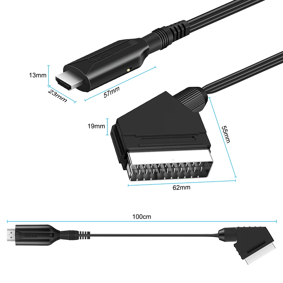 SCART to HDMI 컨버터, 1080P 고화질 비디오 컨버터, SCART 컨버터 비디오 연결 케이블, DC 5V 플러그 앤 플레이