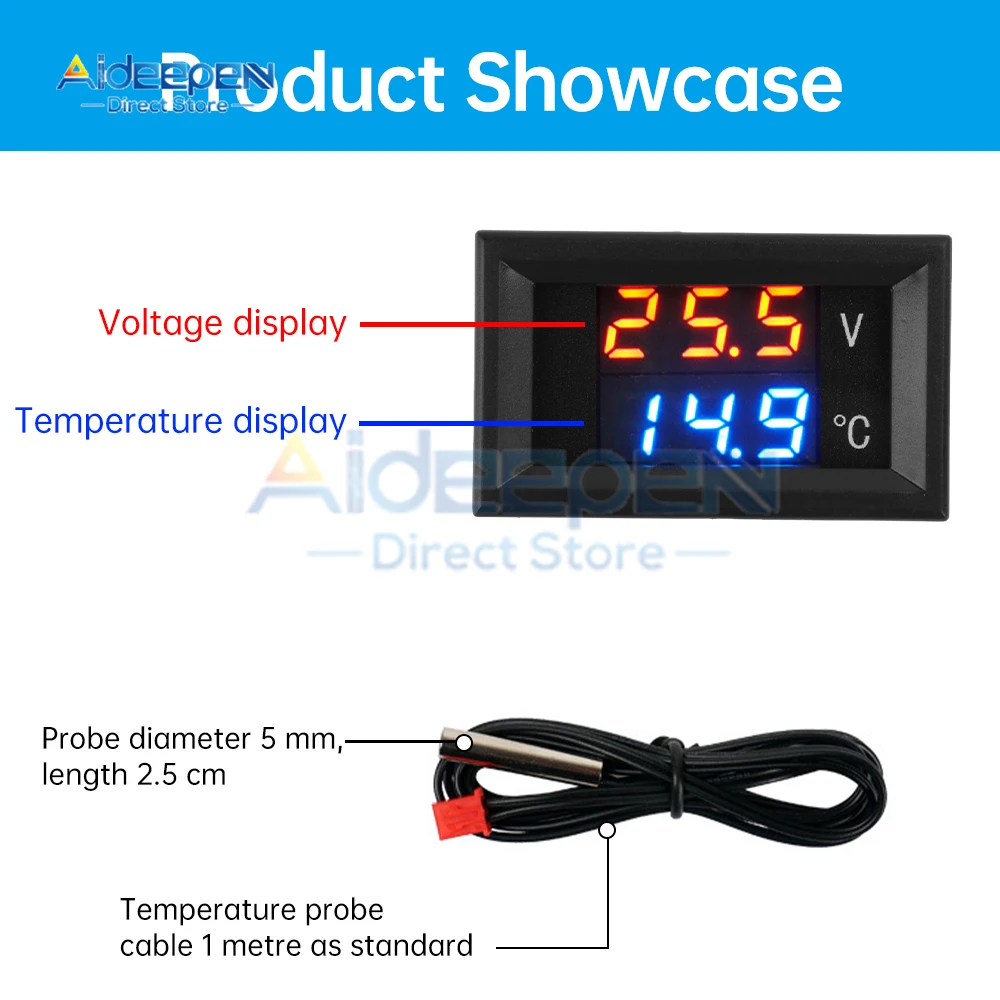 Voltímetro de temperatura de coche 2 en 1 DC 4-28V medidor de voltaje automático pantalla medición Digital para coche motocicleta barco termómetro
