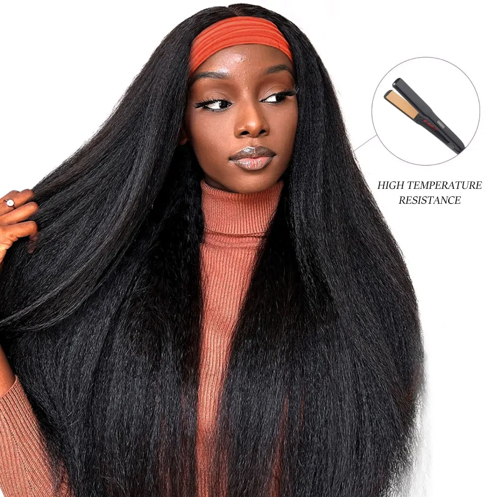 Long Kinky Straight Headband Synthetic Hair Wigs For African American Women  Afro Yaki Straight Headband Wigs for Black Women