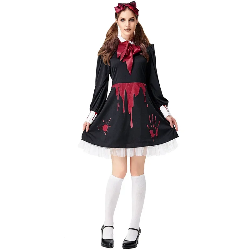 Halloween Scary Costumes Adult Kids Child Bloody Zombie Ghost Doll Costume Cosplay for Girls Women Gothic Dress