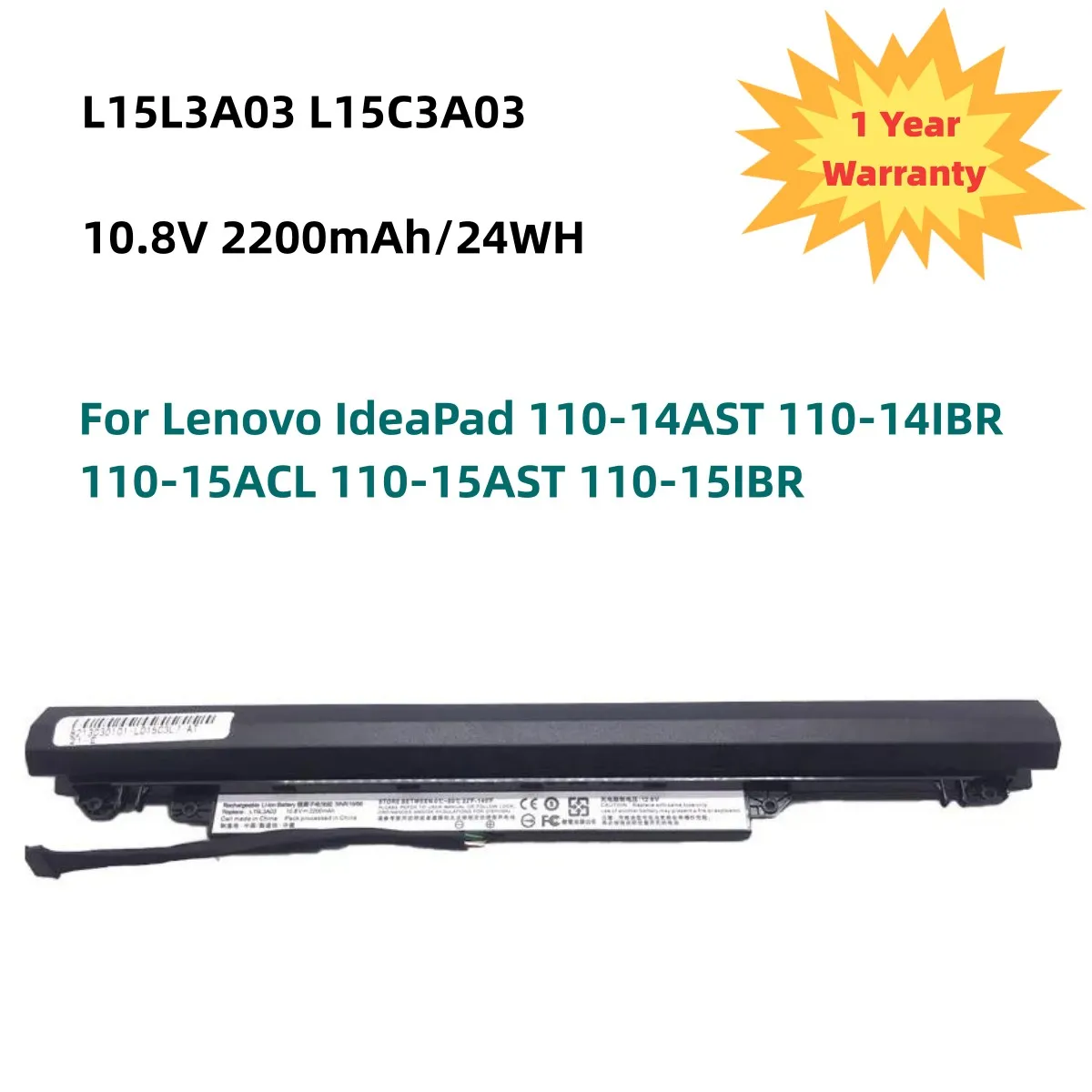 L15L3A03 L15C3A03 Laptop Battery For Lenovo IdeaPad 110-14AST 110-14IBR 110-15ACL 110-15AST 110-15IBR 10.8V 24WH/2200mAh