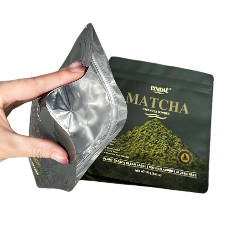 High-end Custom MATCHA Packaging Bag 100% Pure Natural Organic Matcha Powder 100g/Bag Aluminum Foil Self Sealing Multi-purpose