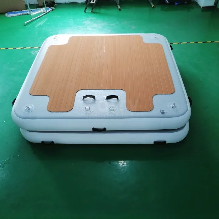 

Drop Stitch 20cm Thick Teak Color Inflatable Water Floating Floats Dock Platform With Wooden Pattern EVA Pad