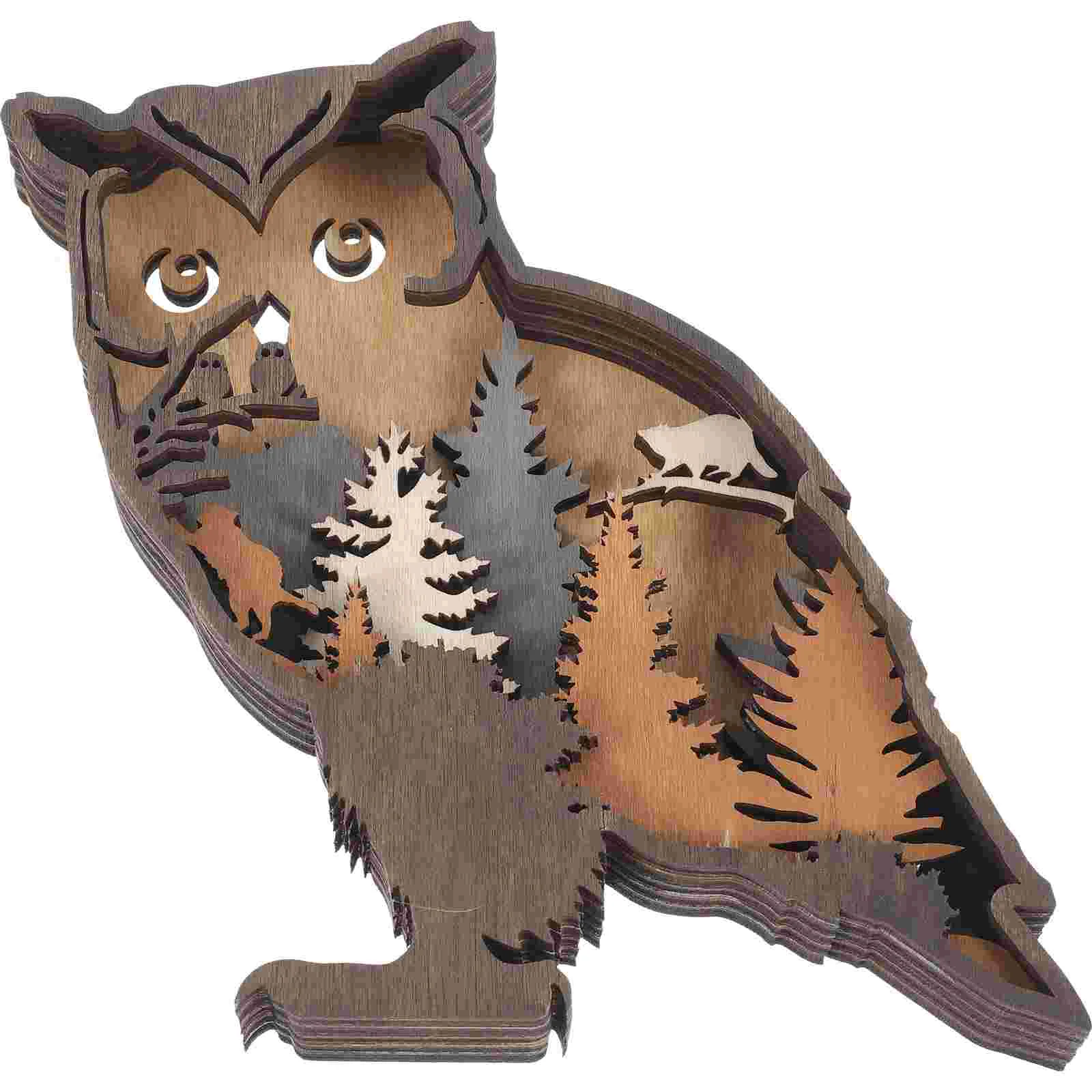 Owl Ornament Rustic Decor for Living Room Decorations Wood Wall Boxwood Woodland Wooden Log Cabin