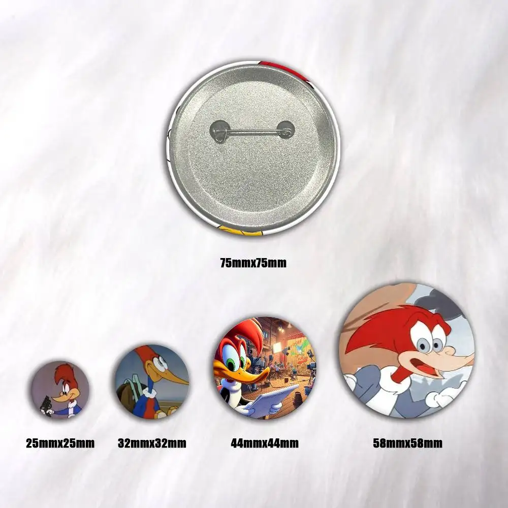 A-w-Woody W-Woodpecker 75x75 25x25 Mm Cartoon Round Brooches On Backpack Shirt Accessories Jewelry Badge Gift For Friends