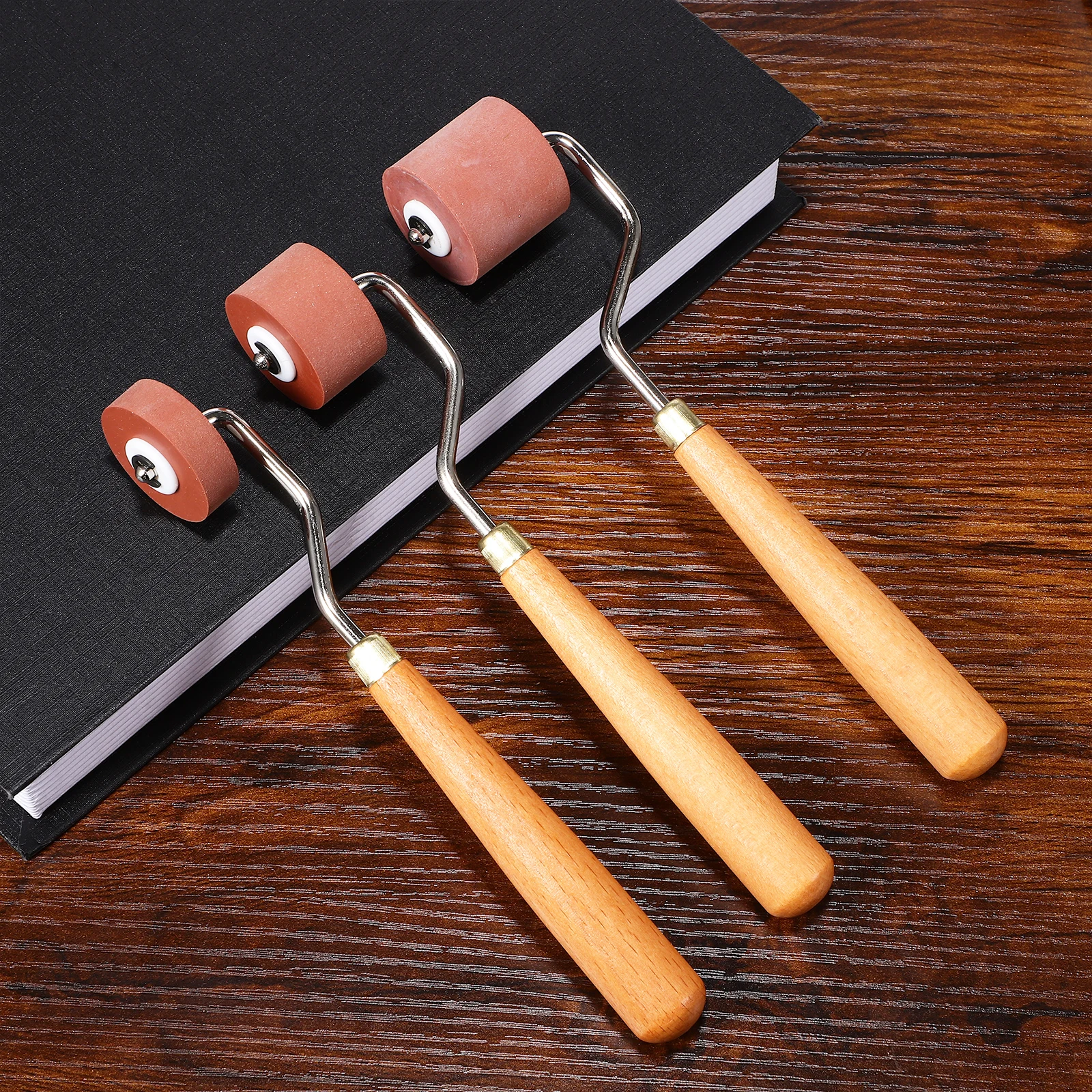 

3pcs Rubber Rollers Set 1Cm 2Cm 3Cm Printmaking For Crafting Stamping Gluing Durable Stainless Steel Core Rubber