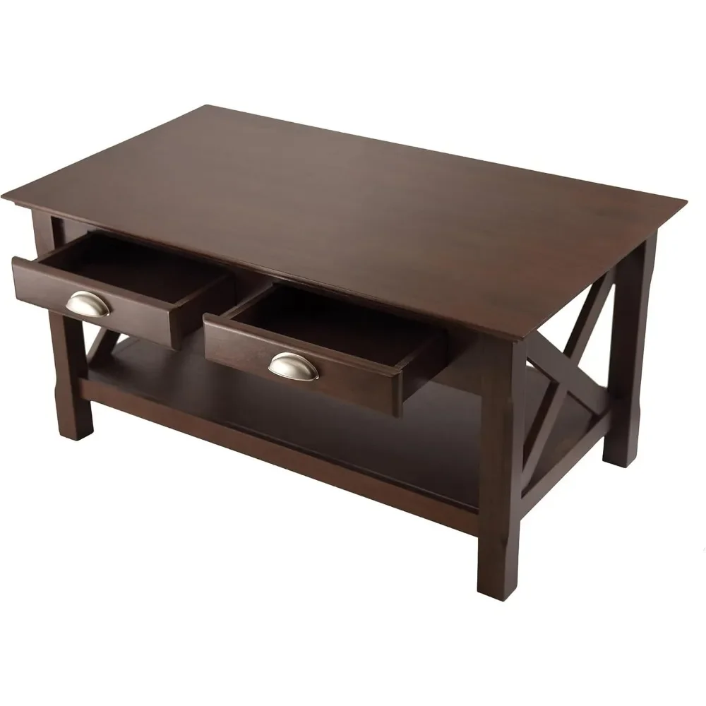 Mesa de centro de madeira composta de 18 x 37 x 21 polegadas, cappuccino