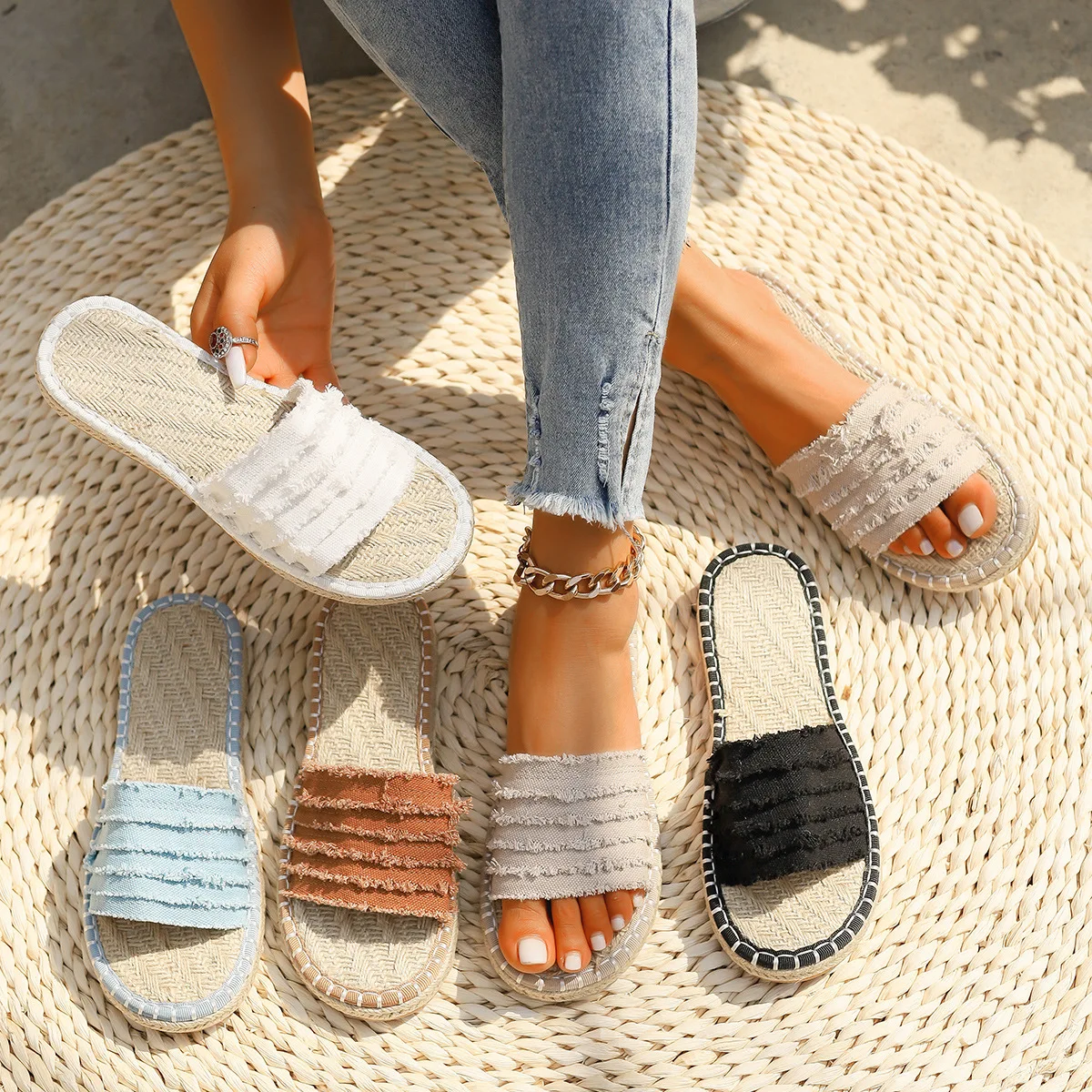 Slippers Women Summer Shoes Low Slides Pantofle Rubber Flip Flops Shale Female Beach Flat Soft 2024 Hawaiian Sabot Rome TPR Hemp