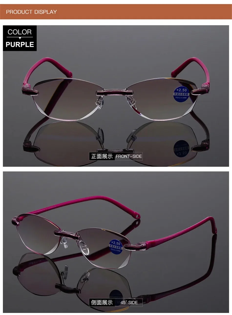 Schneiden Lesebrille Presbyopie Rahmen Frauen Männer Oval Randlose Ultraleicht Anti Blau Licht Computer Brillen +1 +1.5 +2 +2,5 – Detail 10