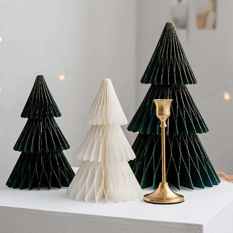 2Pcs Paper Christmas Tree ins Honeycomb Trees Table Centerpiece Modern Mantel Decorations Xmas Holiday Party Home Decor