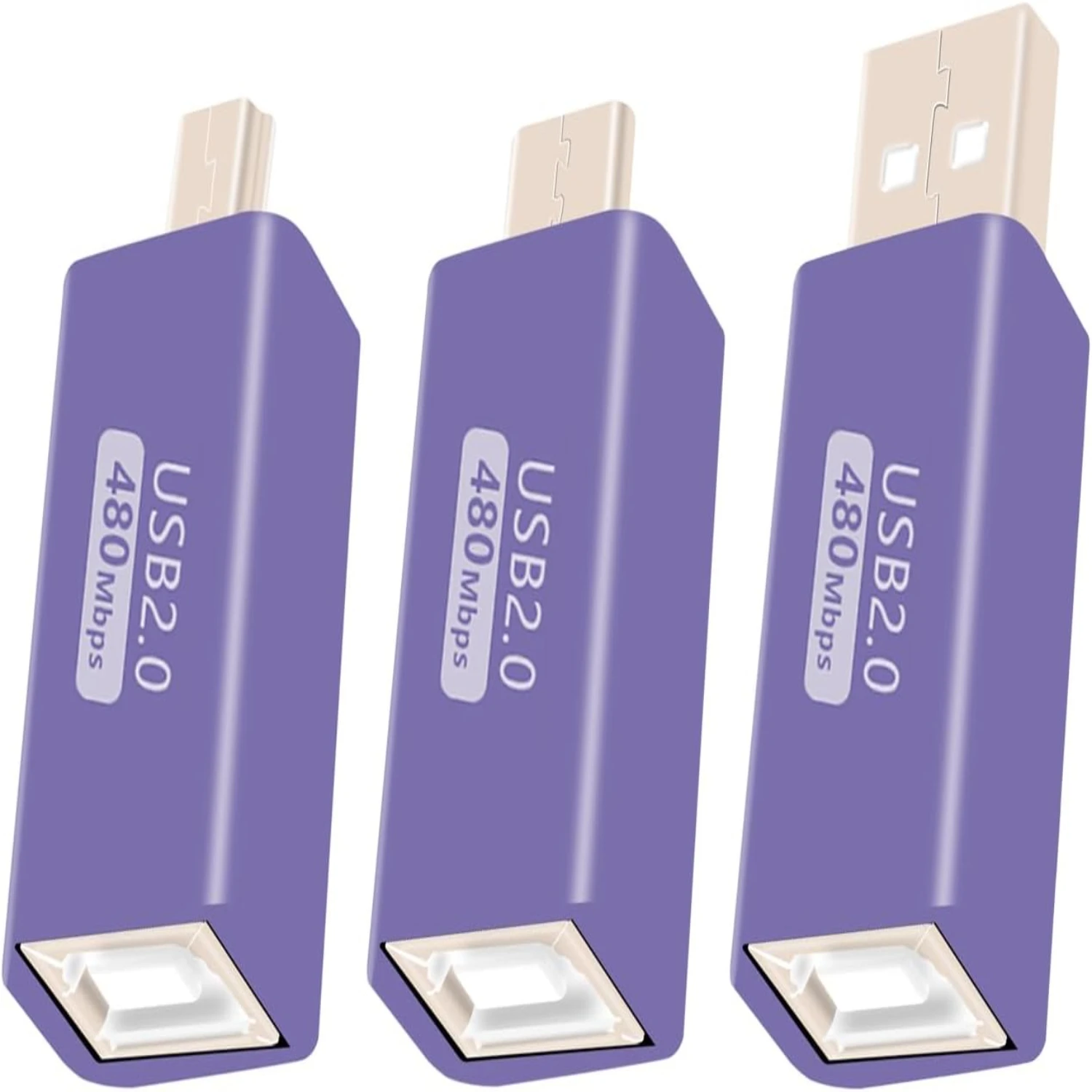 

Pack of 3 High Quality 90 Degree Male to USB B Female 2.0 Adapters for Print and Data Transfer Expansion - Compatible with Print