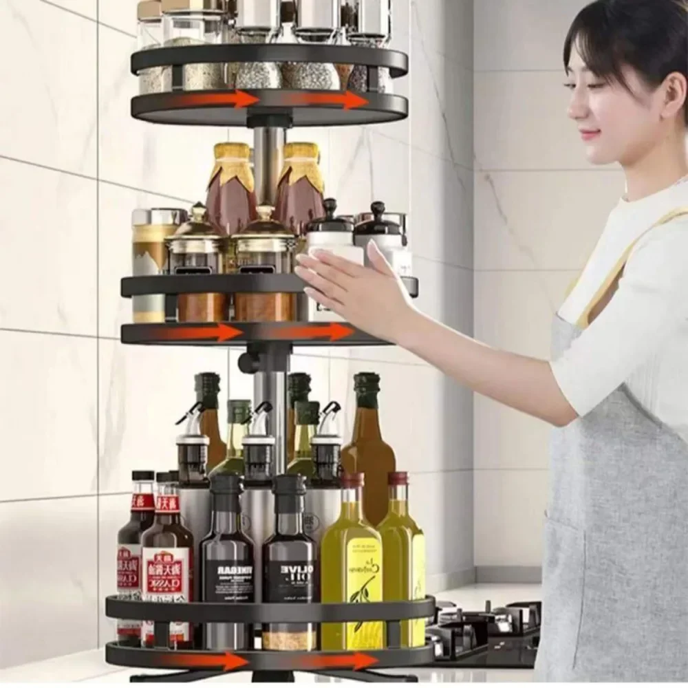 360°Rotation Spice Storage Rack Save Space High-capacity Kitchen Seasoning Holder Modern Simplicity Rotatable Kitchen Organizer