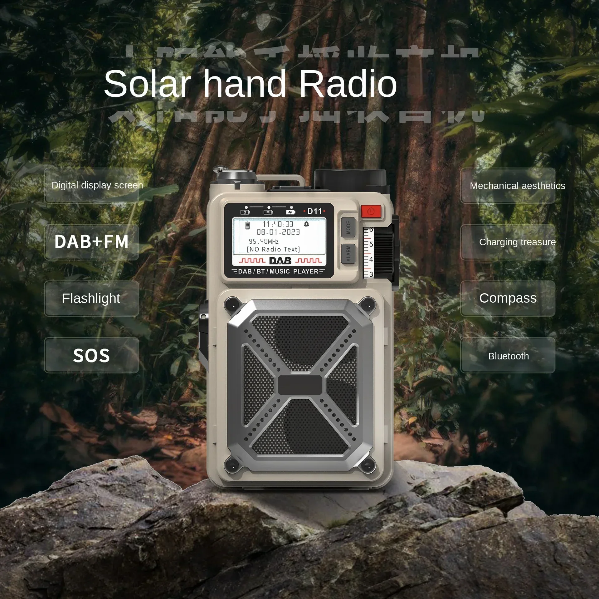 2024 New Outdoor Portable Hand cranked Solar Emergency Radio Bluetooth Speaker Military Style DAB Radio Generator