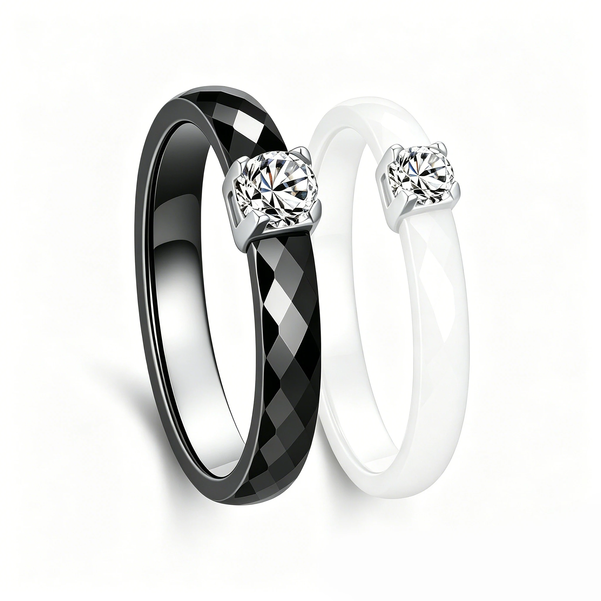 3mm Black White Ceramic Moissanite Diamond Ring for Women 0.25ct Engagement Promise Rings Solitaire Wedding Band Jewelry