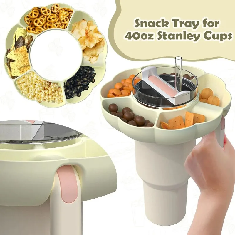 Snack Ring for Stanley Cup 40 Oz with Handle, Snack Container for Stanley Tumbler 40 Oz, 4 Compartment Reusable Snack Platters