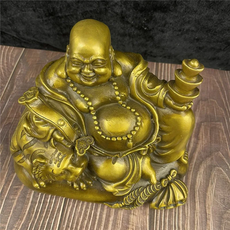 Brass Maitreya Buddha Yield Tiger Maitreya Buddha Cloth Bag Buddha Home Office Decoration
