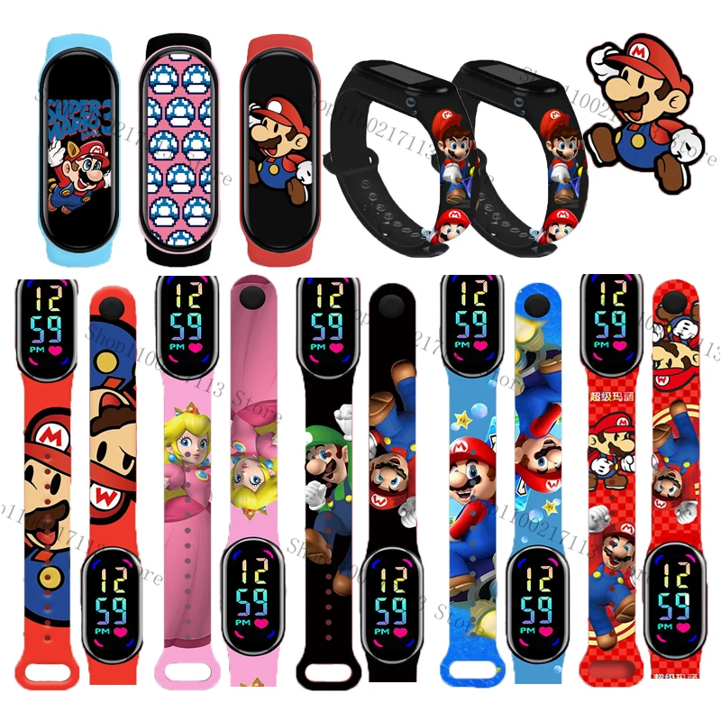 Relojes de Super Mario para niños, figura de Anime, Luigi, reloj de pulsera luminoso, LED táctil, resistente al agua, deportes, juguetes para niños y niñas, reloj de regalo