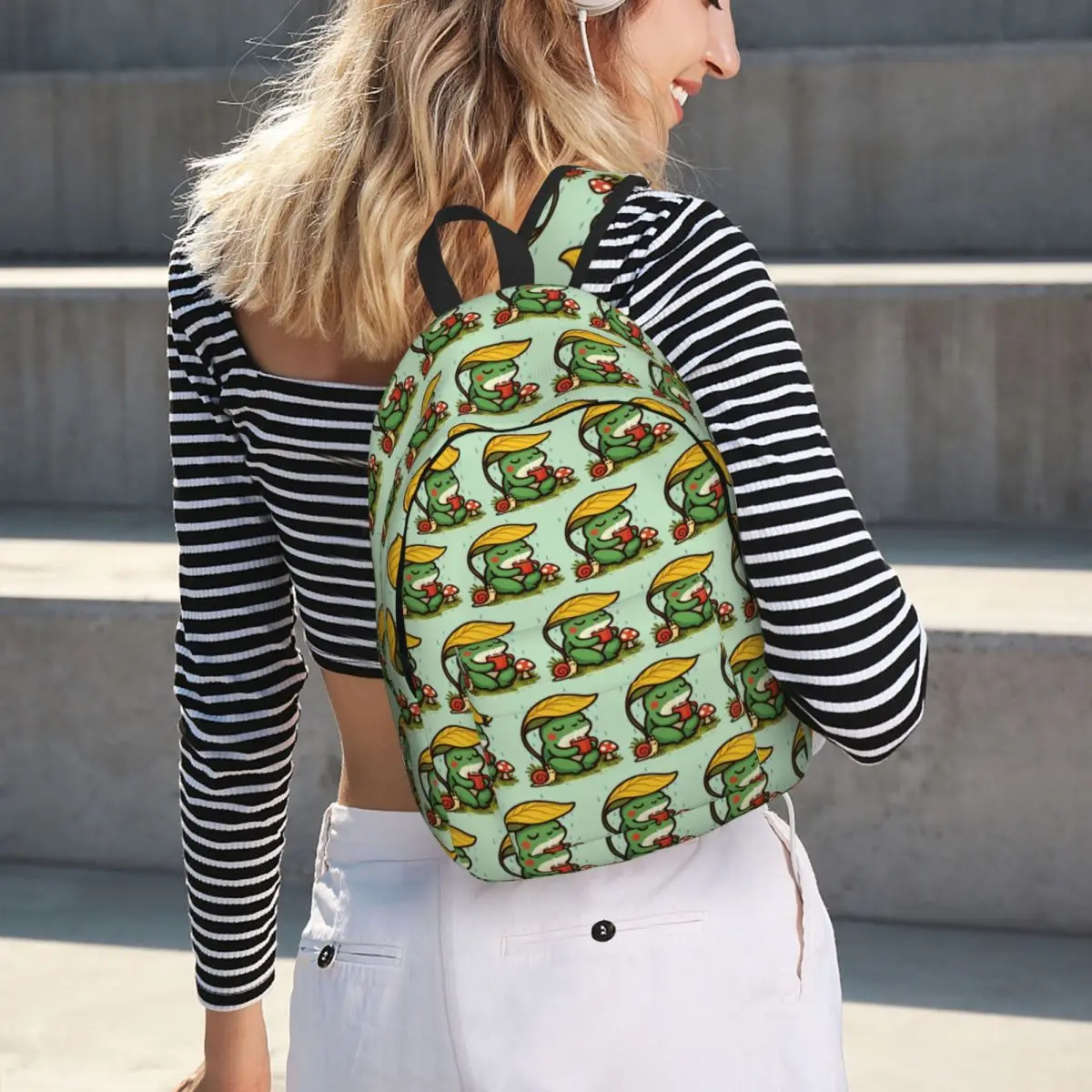 Cozy Frog Tea Rainy Day Whimsy Backpack Hot Sale Daypack Large Capacity Boys Girls BookBag School Bag Shoulder Bags Men Women