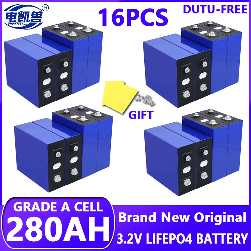 

16pcs new 3.2v 304Ah 280Ah 202Ah 105ah Lifepo4 Battery Lithium Iron Phosphate Solar Cell 12v 24v Off-grid Solar Wind duty-free