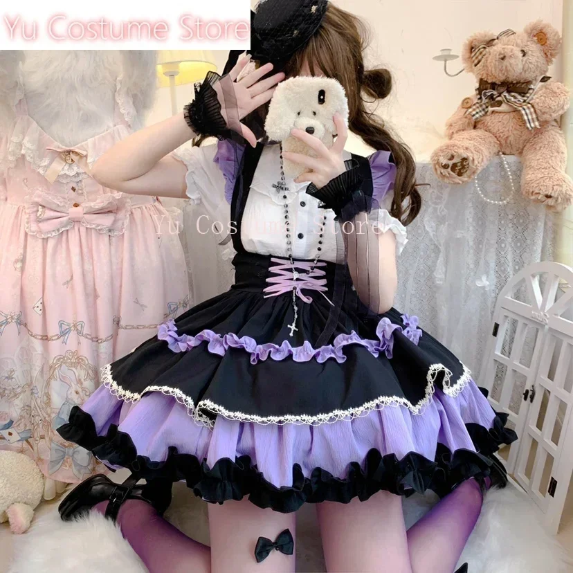 

Kawaii Lolita Jsk Dress Japanese Women Gothic Y2k Bow Ruffle Suspender Skirt Punk High Waist Strap Skirts Lolita Cosplay Yu