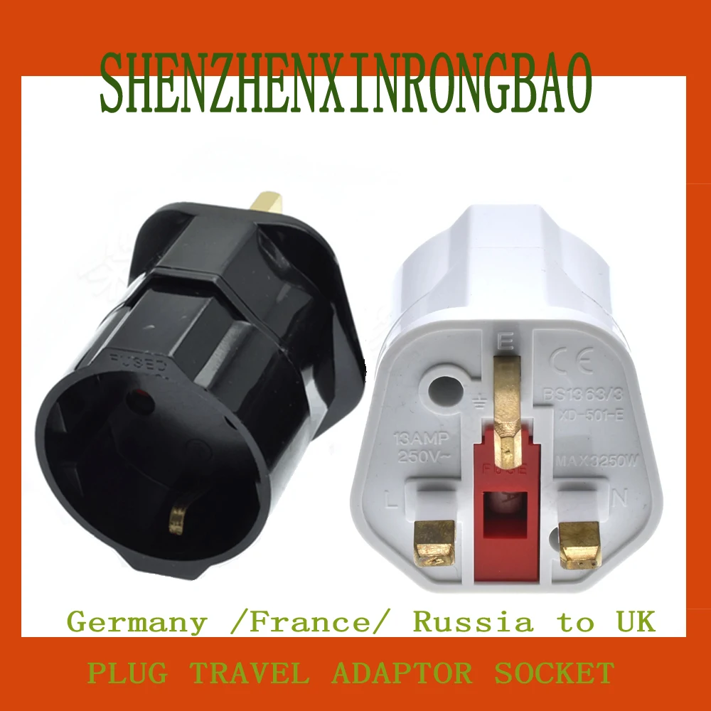 Type G Universal 13a 250V copper EU Korea germany france Russia to HK UK Power adapter fused plug Singapore Malaysia Converter