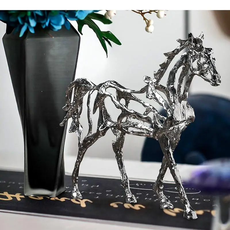 Metal Horse Handicraft Furnishings Animal Statue Silver Hollow Out Skeleton Craft Sculpture Modern Home Decoration