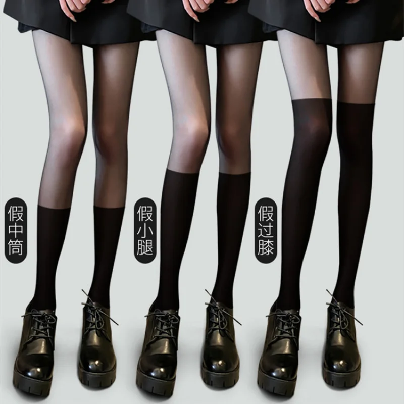 

Black Silk Stockings Women's Spring and Autumn ThinJKStitching Black Stockings Spat Socks Fake Thigh Black Silk Fake over Knee P
