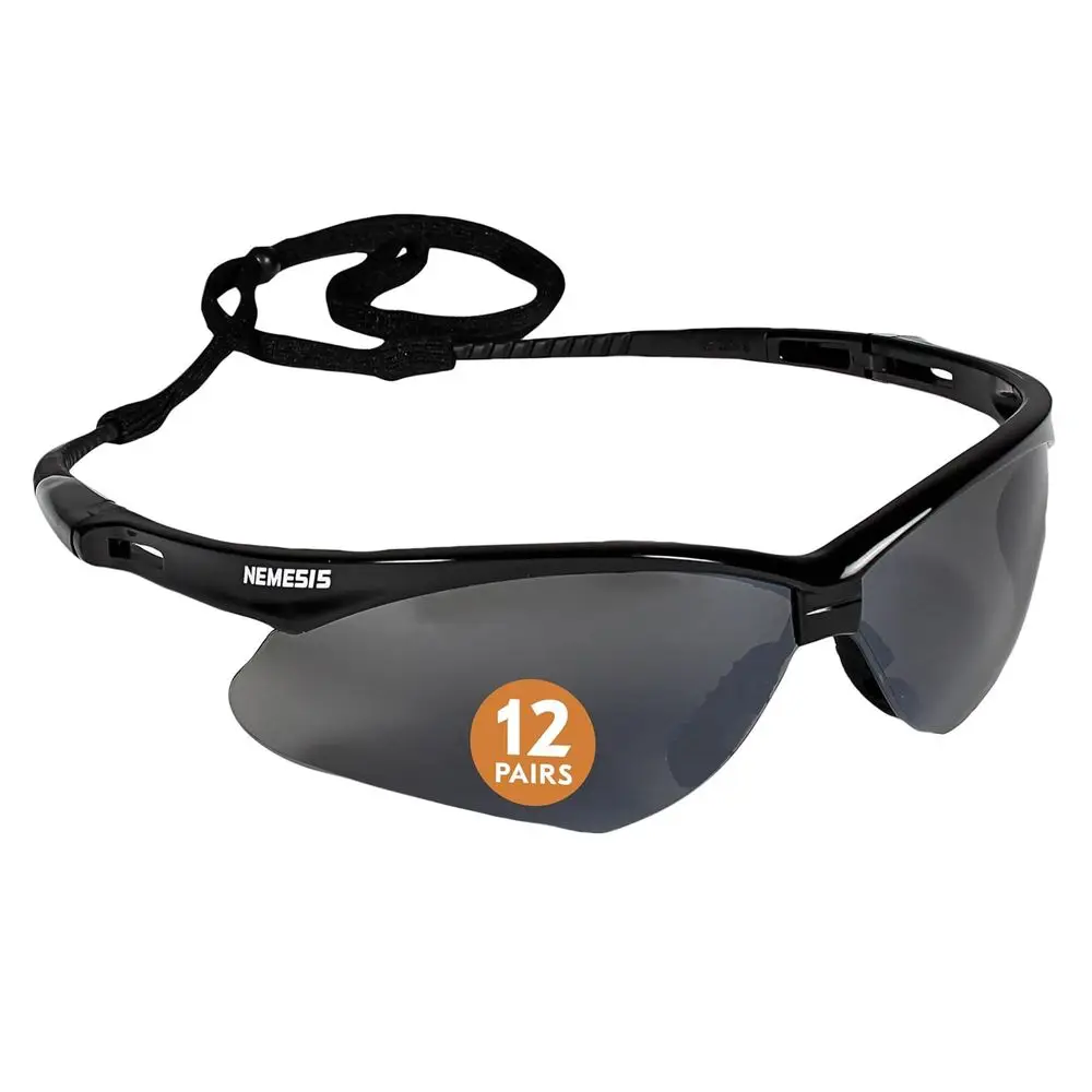 Safety Glasses with Mirror Coating, Smoke Lenses, Black Frame, Unisex Sunglasses, Pack of 12