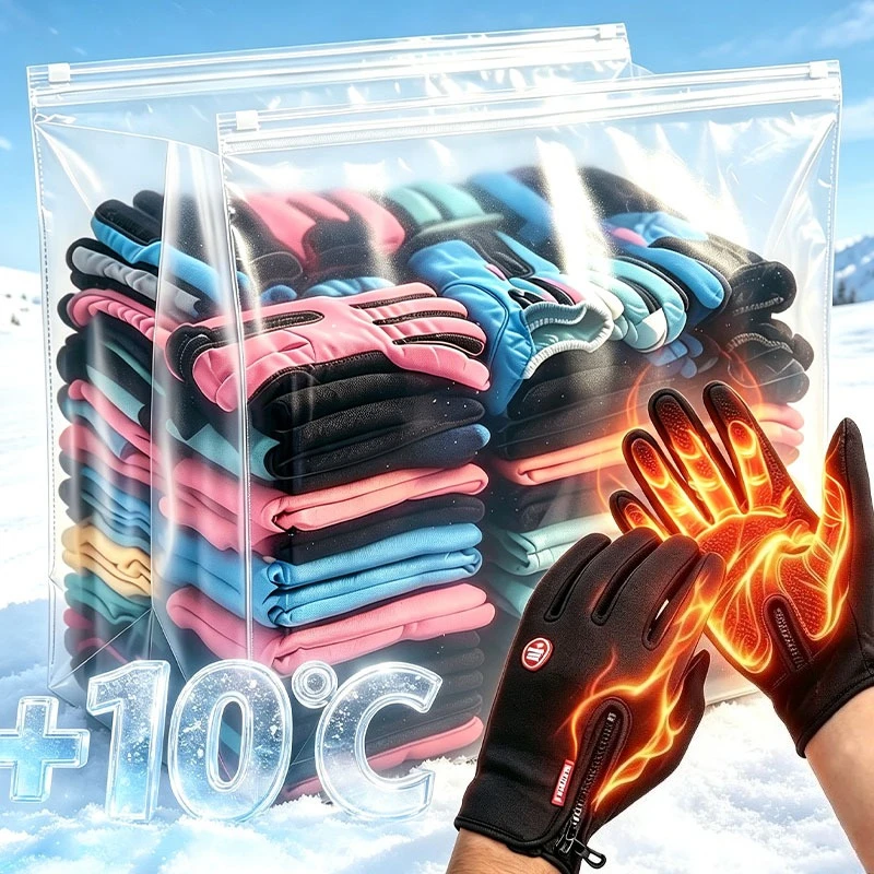 2027 New Winter Touchscreen Gloves Windproof Thermal Fleece Lined Zipper Non‑Slip Gloves for Men Women Ski Driving Outdoor
