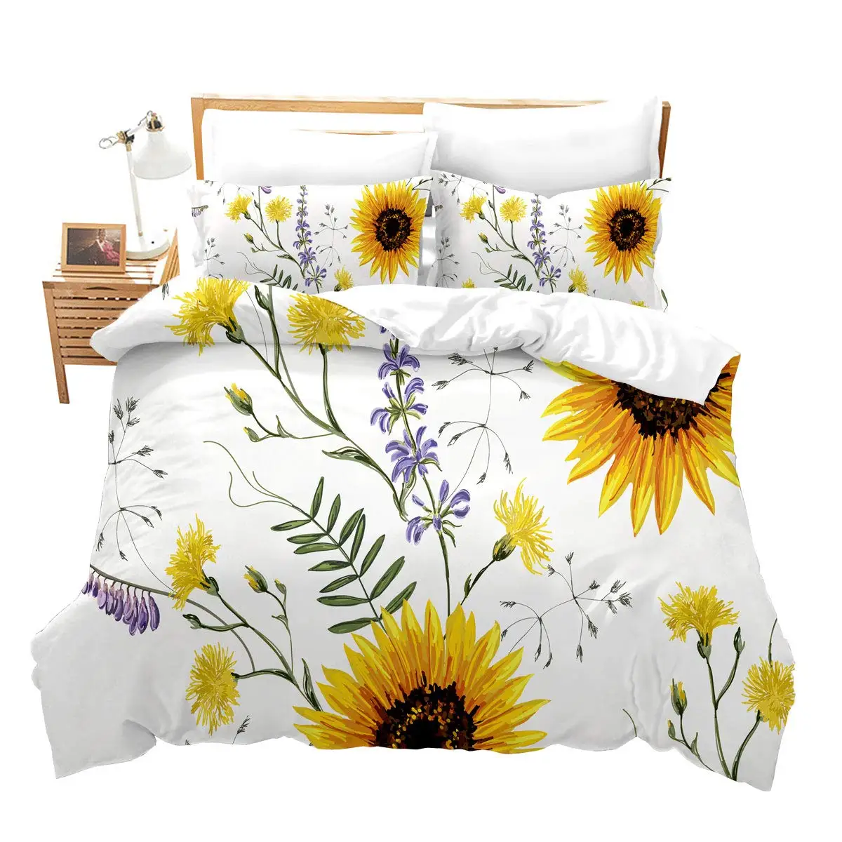 Sunflower Full Size Comforter Sets, 3 Piece Black Bedding Comforter Sets, Premium Sunflower Decor Bedding Set for Girls and Boys