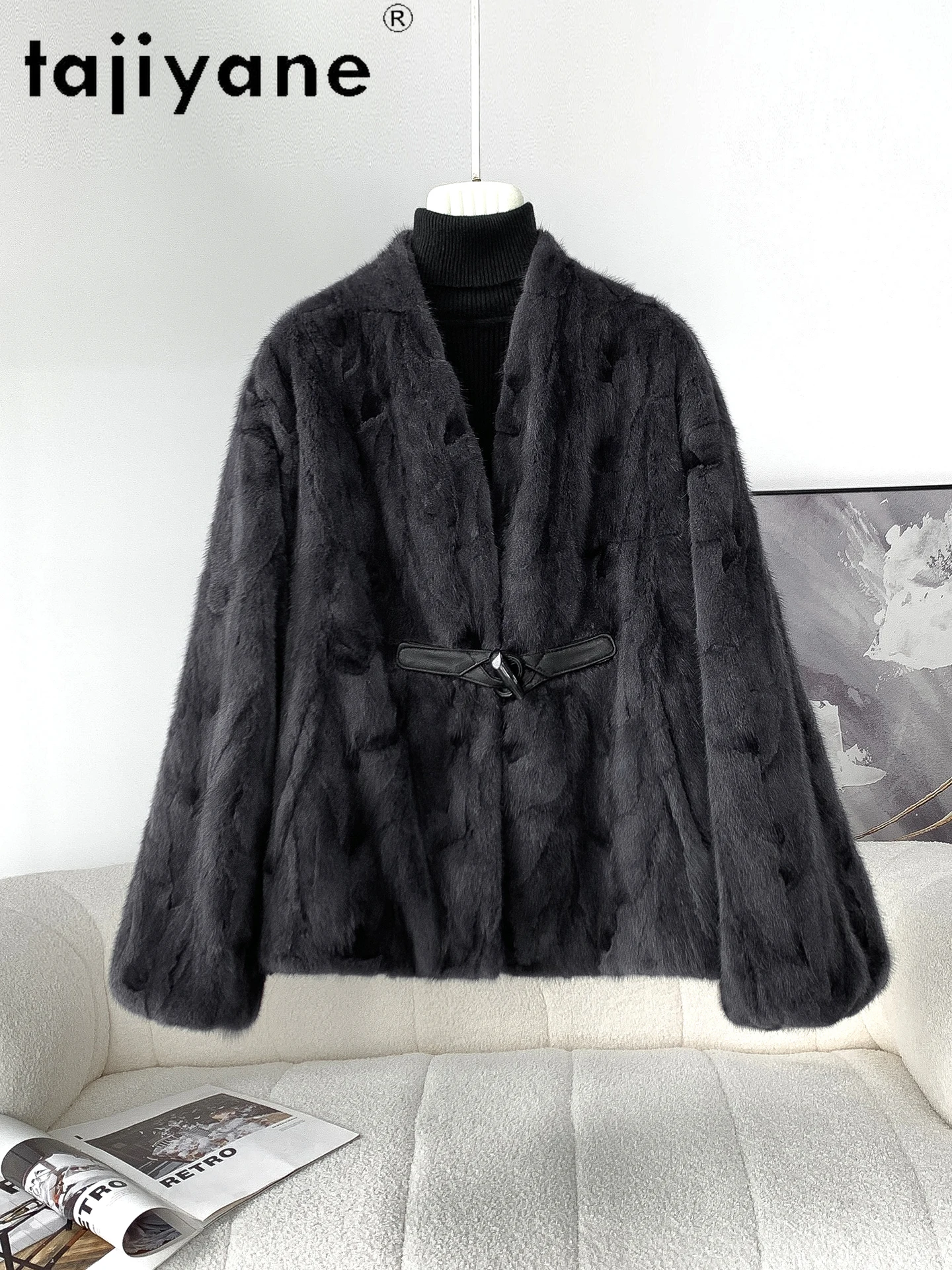 TAJIYANE 100% Natural Mink Fur Coat Women V-neck Real Fur Jacket Winter Woman Clothing 2025 Luxury Furry Jackets шуба женская