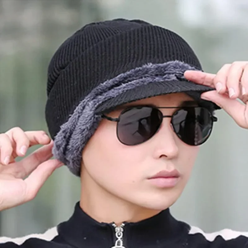 الرجال الشتاء الدافئة الصوف قبعة في الهواء الطلق حماية الأذن القبعات الدافئة سميكة دراجة محبوك كاب وشاح يندبروف أقنعة قبعة #2