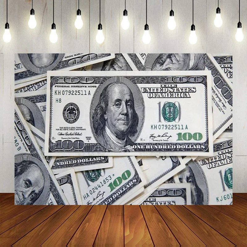 

Money Black Gold Birthday Party Photobooth Backdrop Dollar Bill Diamond Bday Car Champagne Background Banner Cake Table Decor