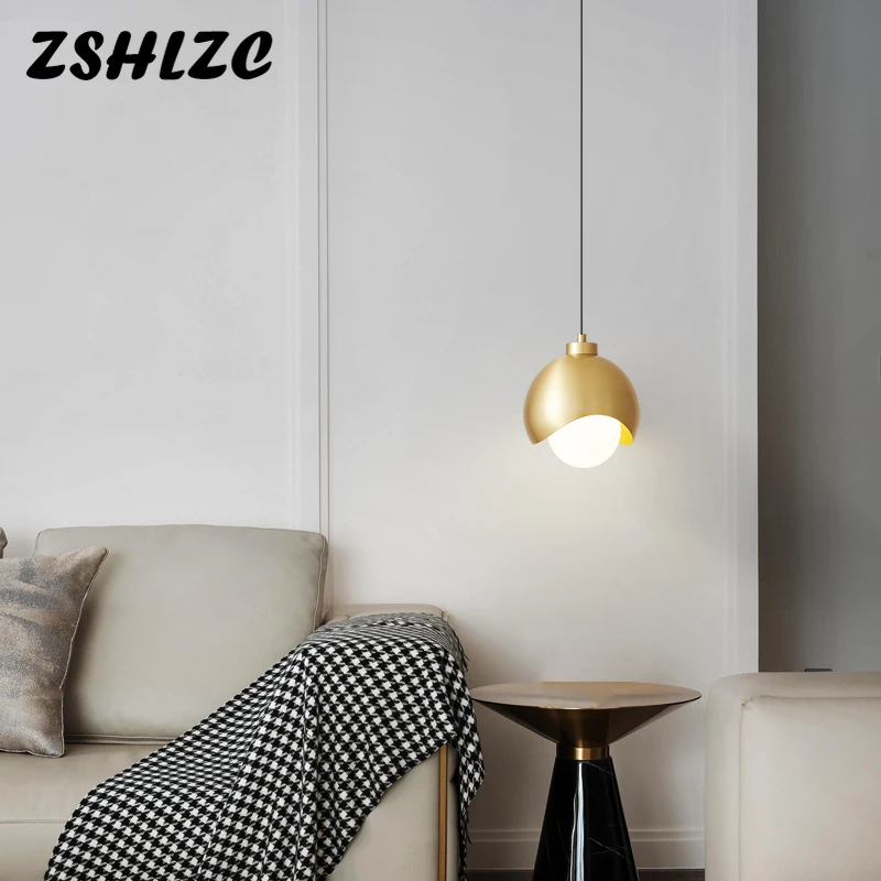 New Minimalist LED Crystal Pendant Light All Copper Bedroom Bedside Chandelier For Living Dining Room Kitchen Bar Decor Lighting