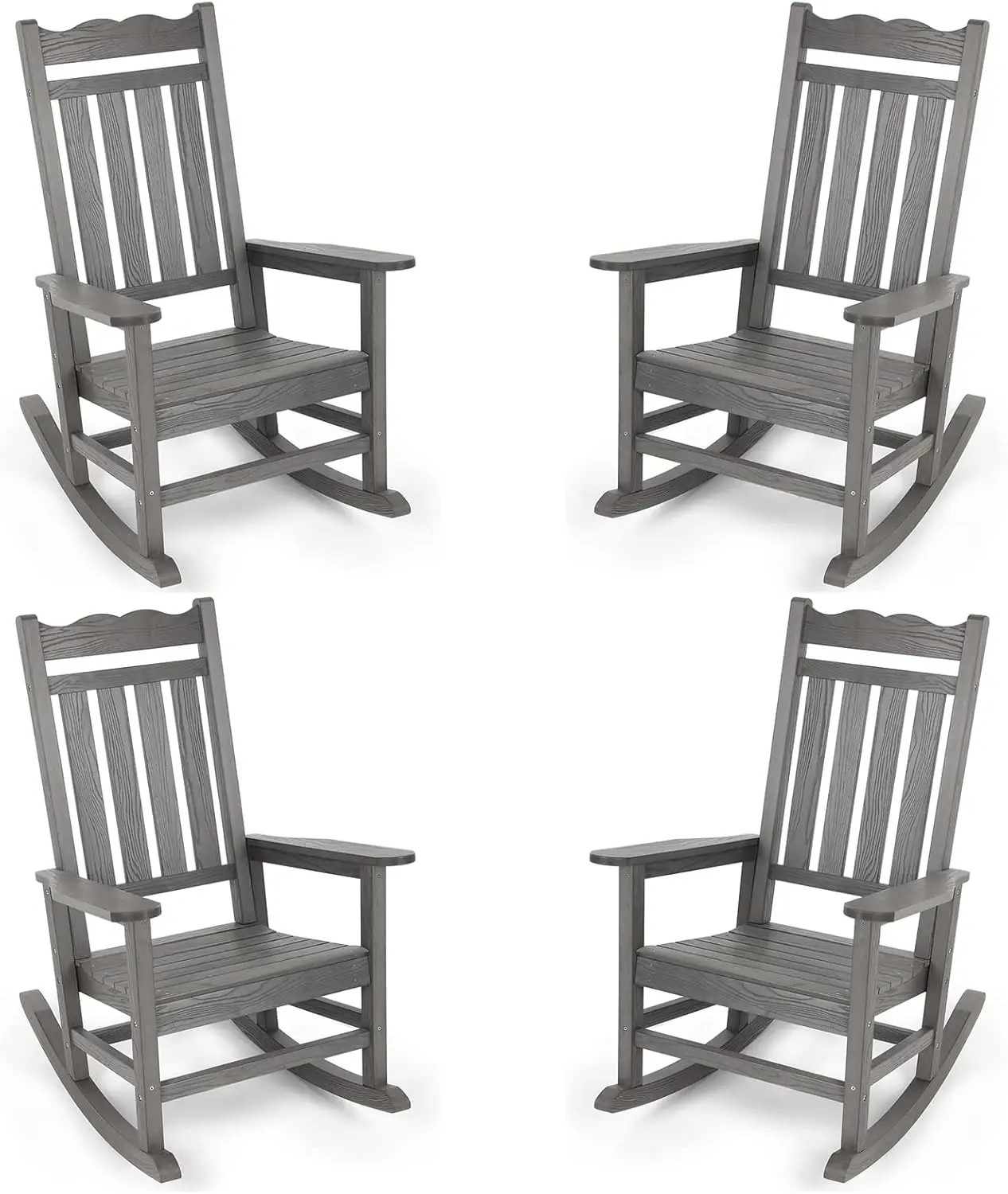 Patio Rocking Chairs Set of 4, All-Weather HIPS Outdoor Rocking Chair, Rocking Chairs for Outside, Porch, Grey