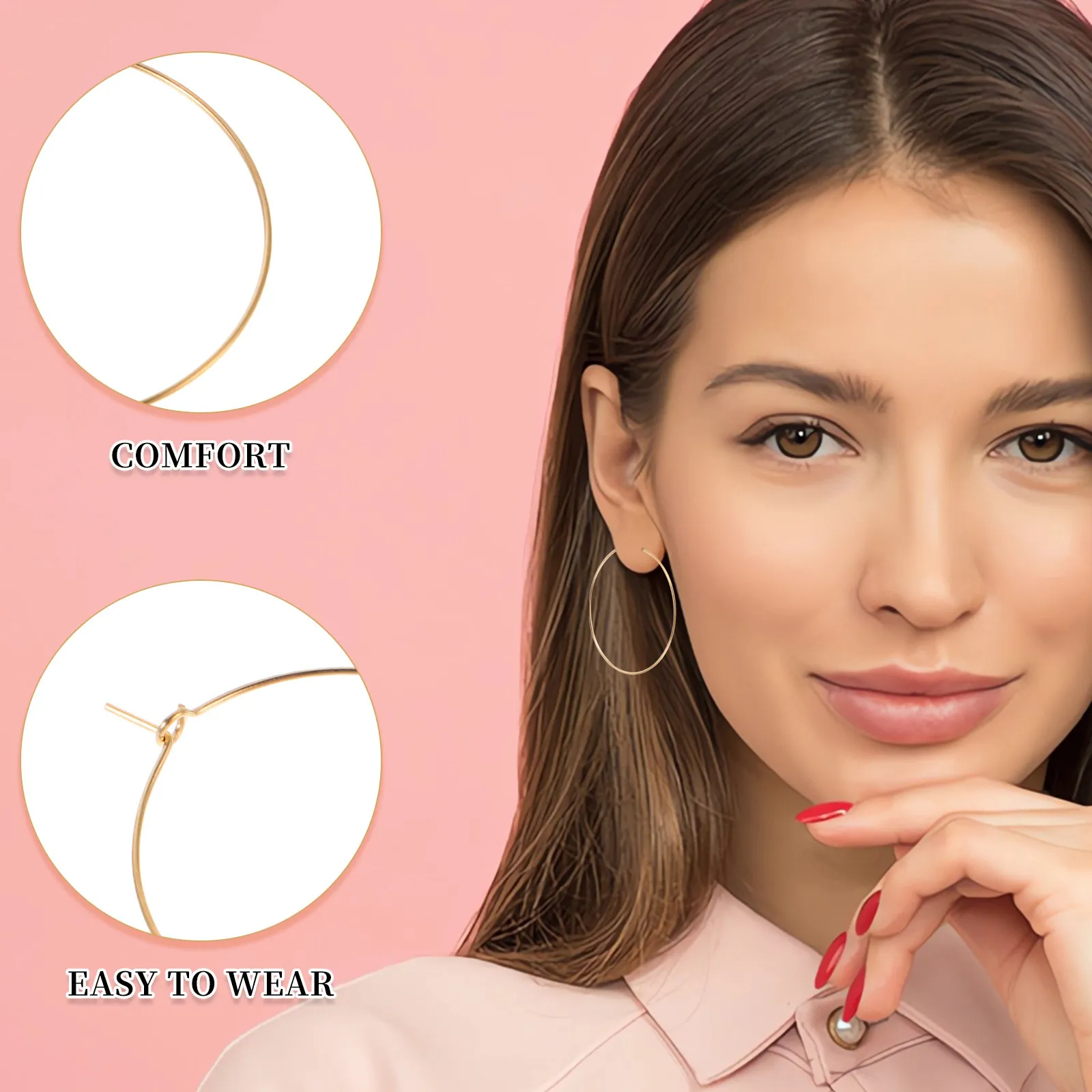 10Pcs Plated Hoop Earrings Women Large Thin Round Circle Earrings Lightweight Elegant Statement for Work Party Date