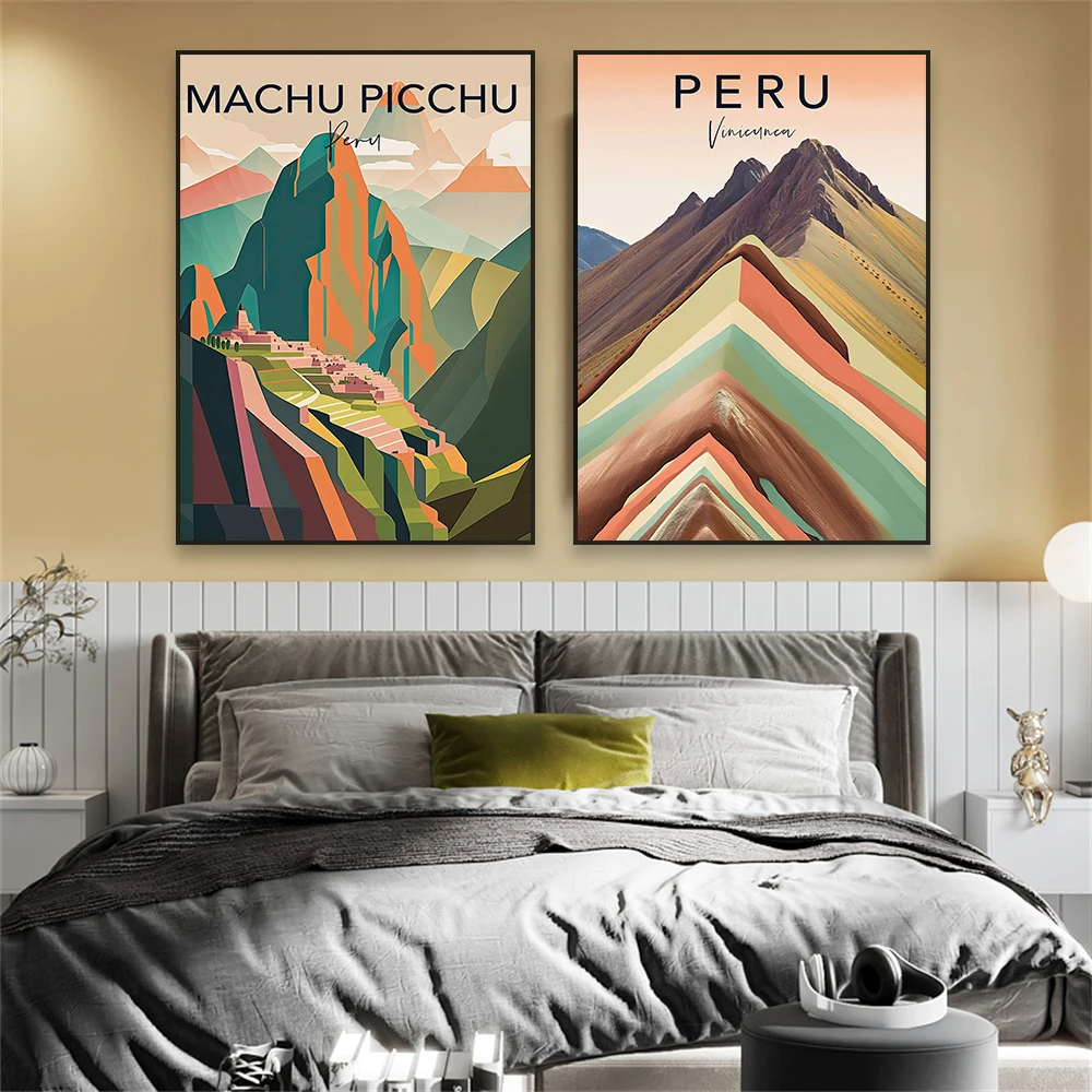 Machu Picchu Travel Poster Modern Peru History Landscape Travel Print Vintage Home Reading Room Decor Office Canvas Painting