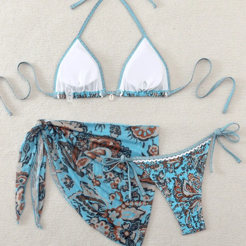 New Sexy Printed Bikini Set Premium 3-Piece Swimsuit with Beach Cover Up Summer Fashion Swimwear Women's Bikini Top and Bottom