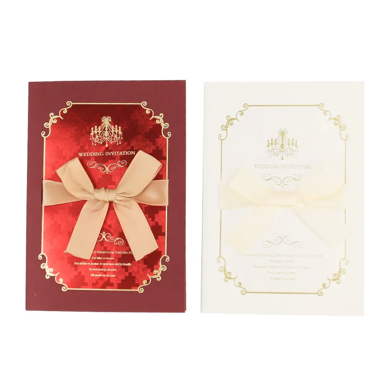 wholesale best selling custom foil stamping elegant invitation with beautiful bow wedding card design