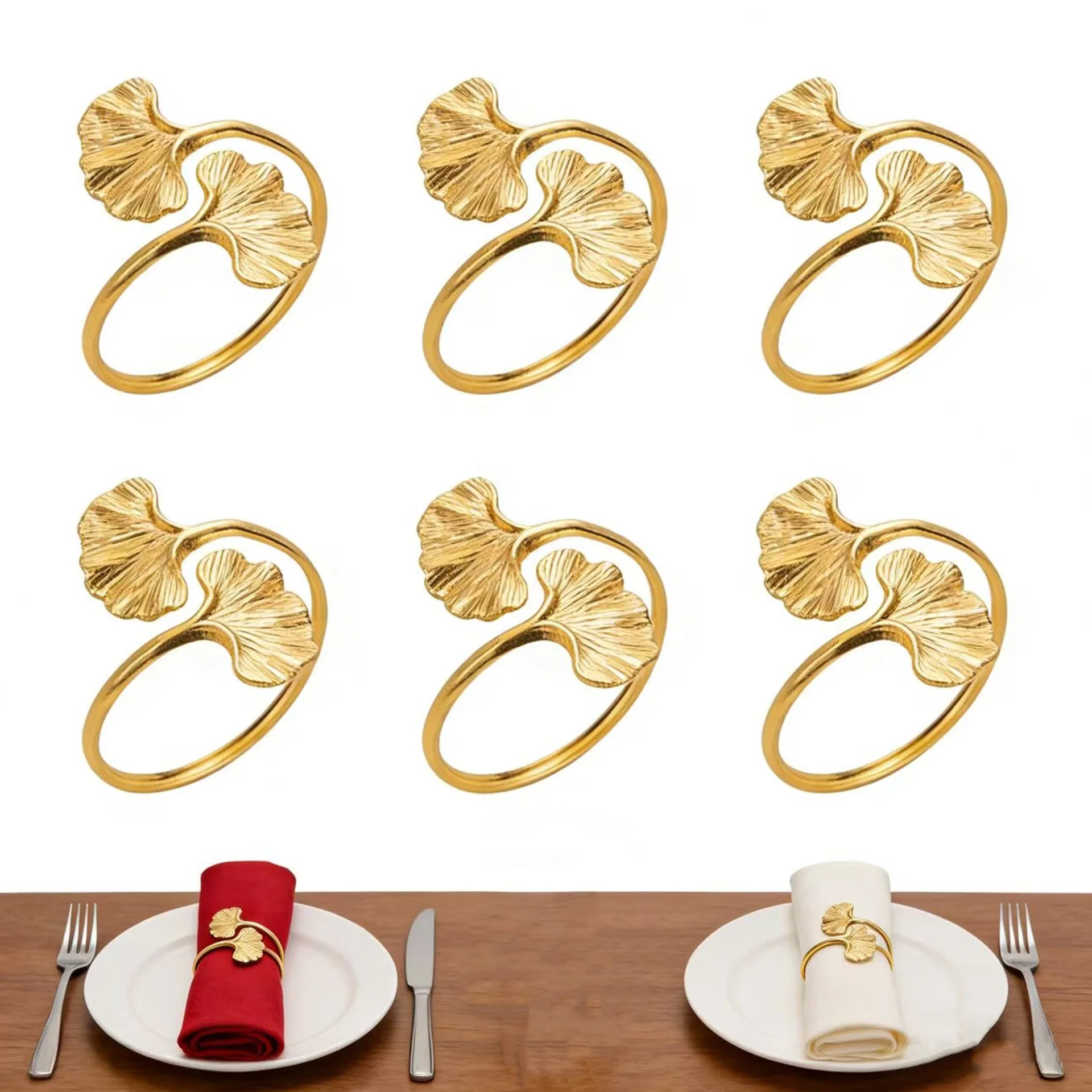 10pcs Ginkgo Leaf Napkin Holder Hotel Tableware Metal Napkin Ring Simple Table Setting Napkin Ring
