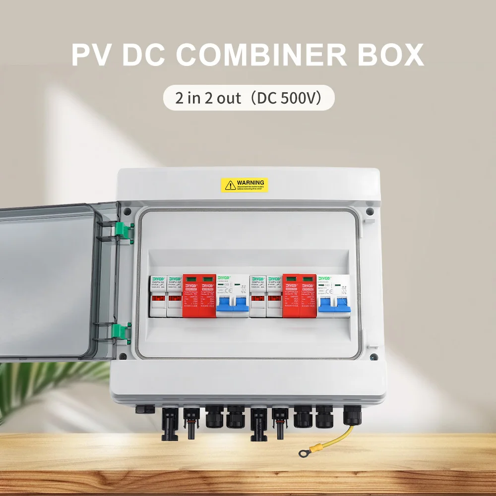 PV Combiner Box 500V 2 In 2 Out With Surge Lightning Protection DC Fuse MCB SPD Solar Photovoltaic Waterproof Box Wall-mounted