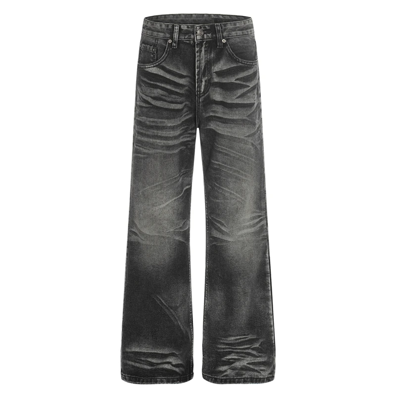 

American Style Three Dimensional Moustache Effect Printting Men's Jeans Casual Straight Flared Long Pants Cleanfit