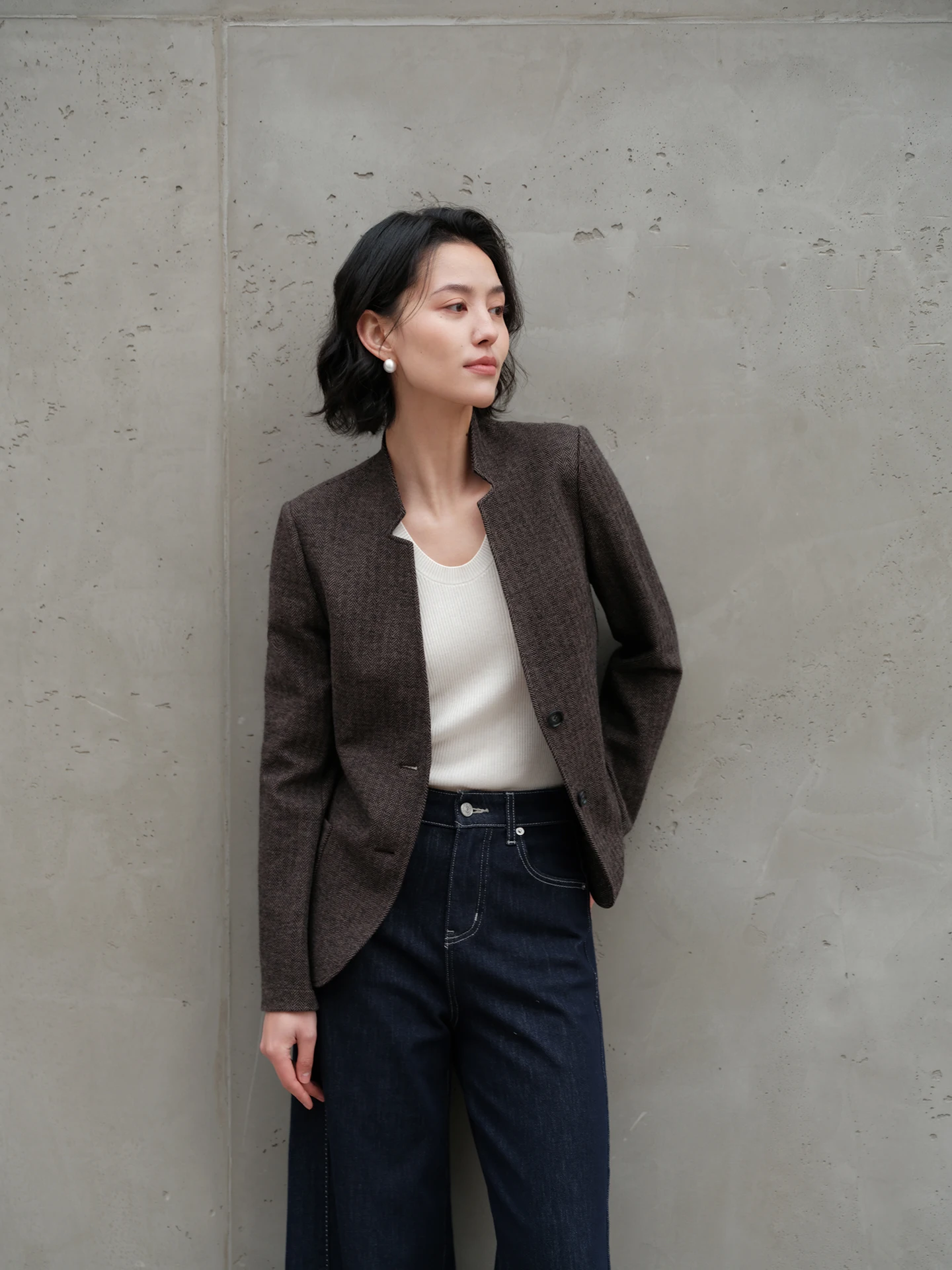 

Zhimai Rihuo New Season Knitted Elastic Busin Suit OL Career Design Collar Jaet Long Sve Acetate Fabric Women's Suit