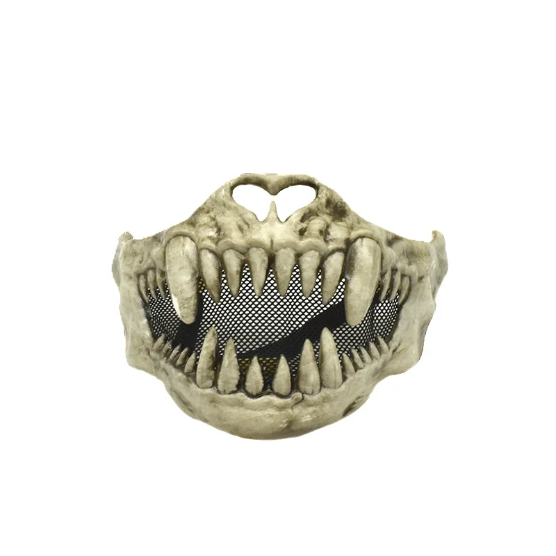

Halloween Chin False Teeth Half Face Mesh Mask Dragon God Tiger Wolf Mask Performance Cosplay Dress Up Funny Props Party Mask