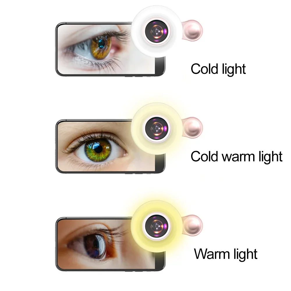 15X Makroobjektiv für Handy Füllringlicht Selfie Live Lampe Kameraobjektiv mit LED-Ringblitz Smartphone Fülllicht Universal